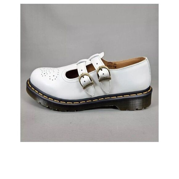 Dr. Martens Sz 8 White Mary Jane Shoes Buckle Doc Martens 8065 Smooth Leather - Picture 10 of 13